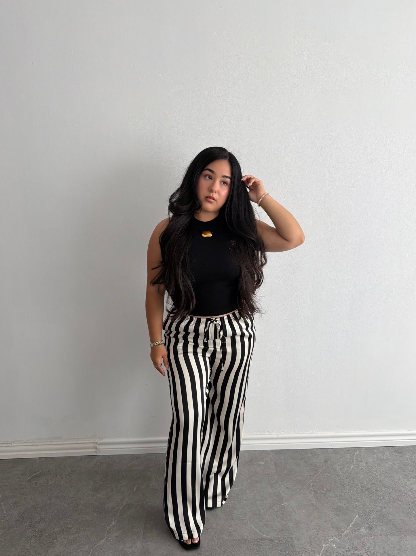 BLACK/WHITE STRIPE SATIN PANTS