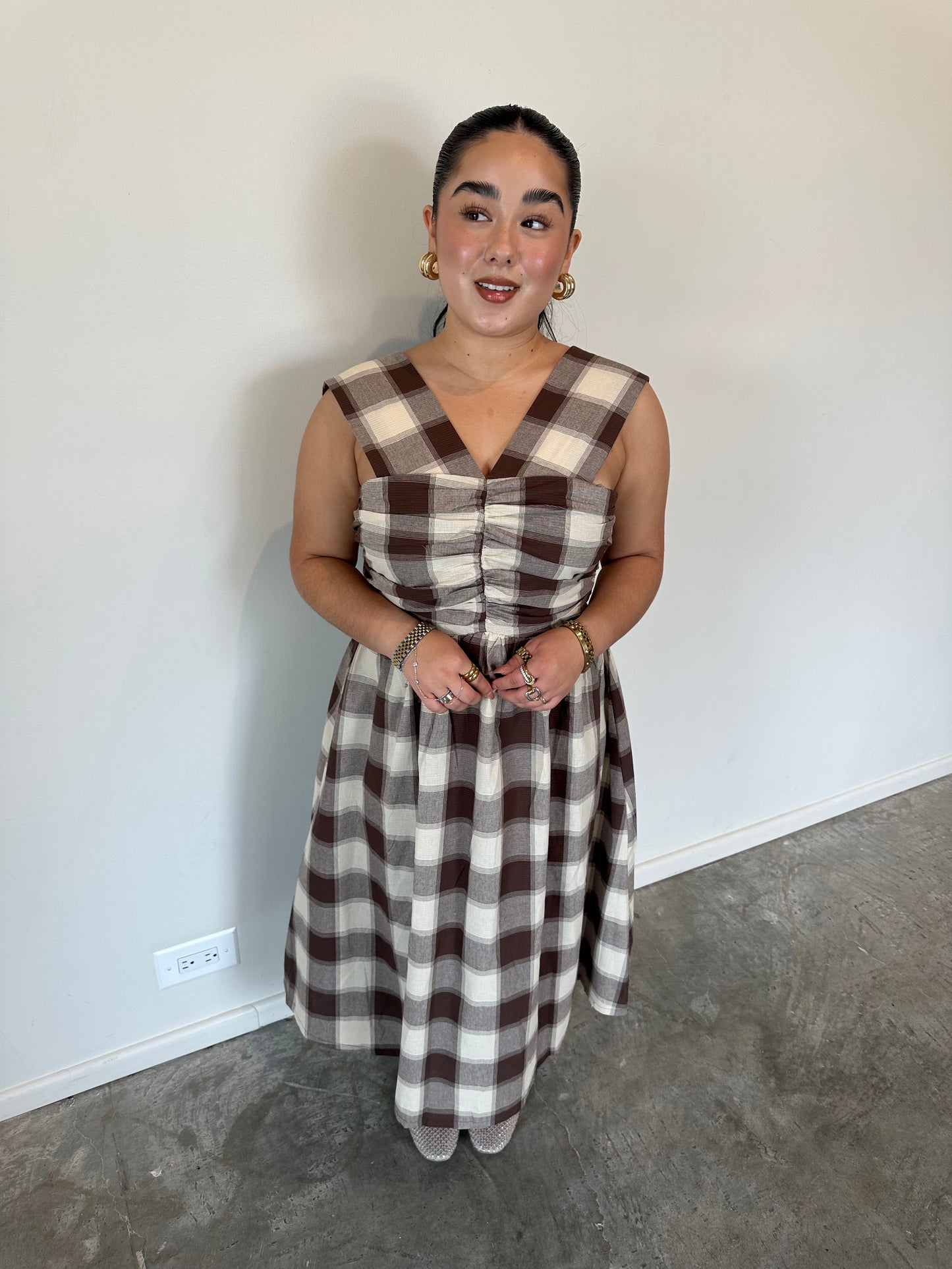 BROWN CHECKERED DRESS