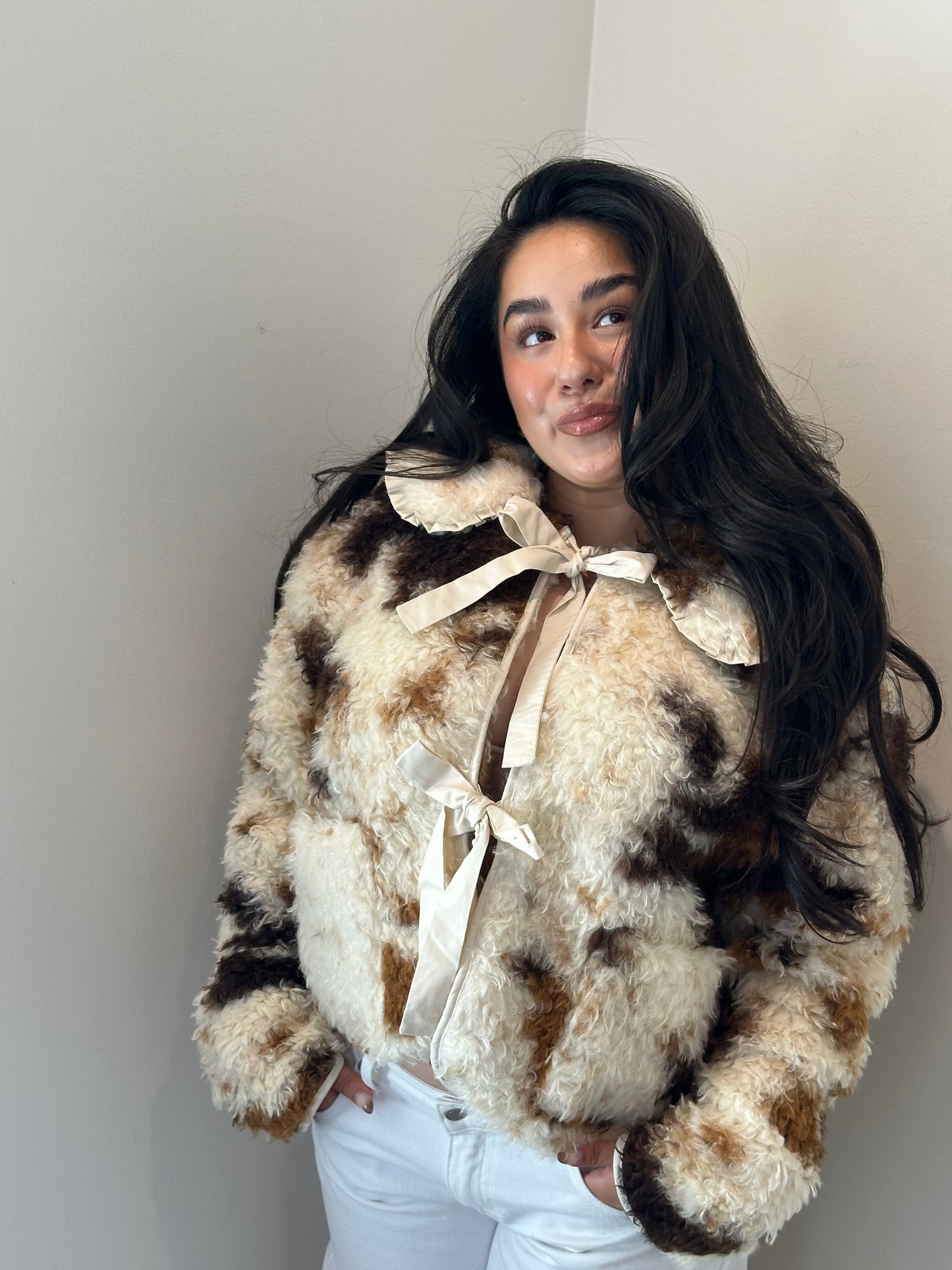 COW PRINT SHERPA JACKET