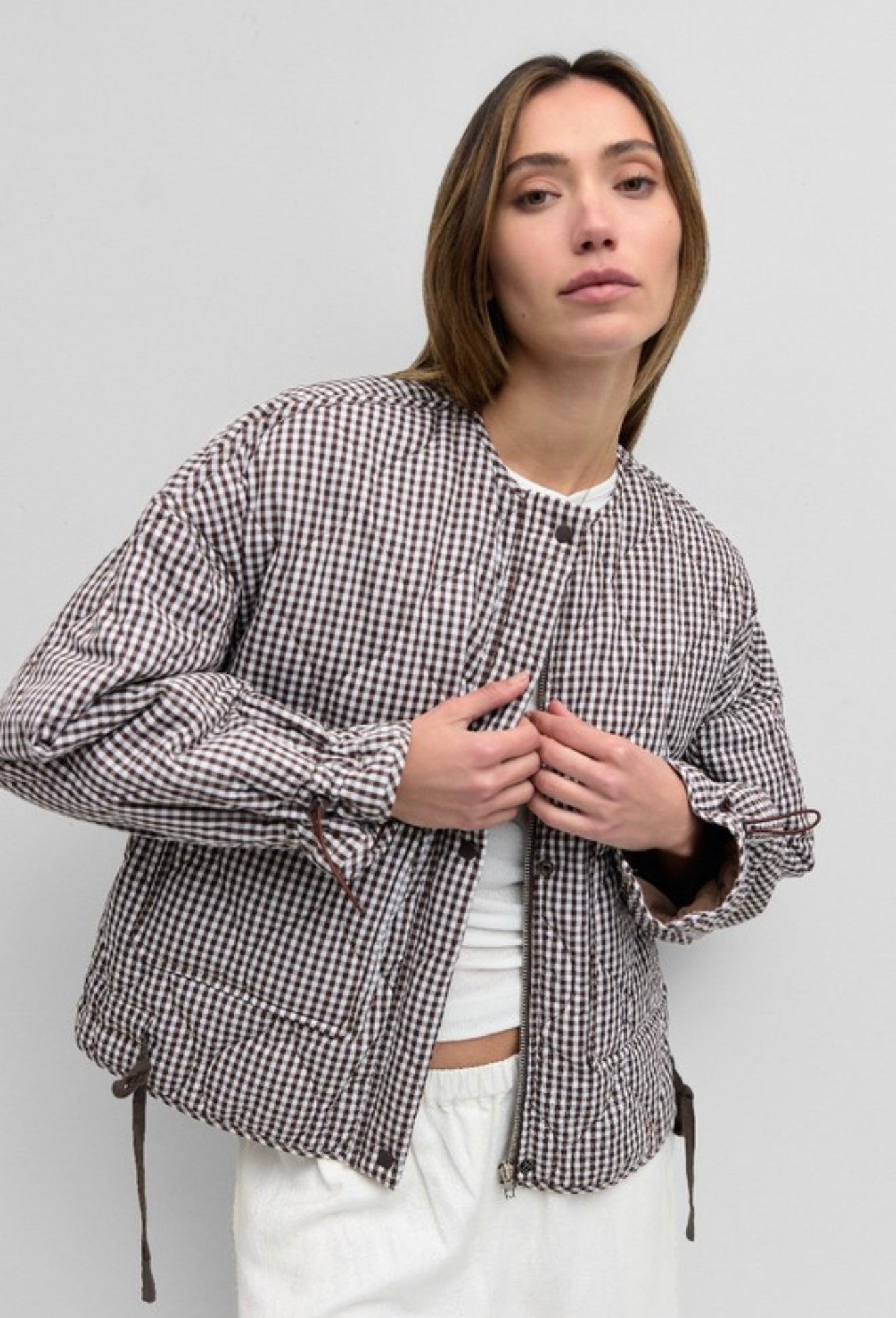 BROWN/WHITE GINGHAM JACKET