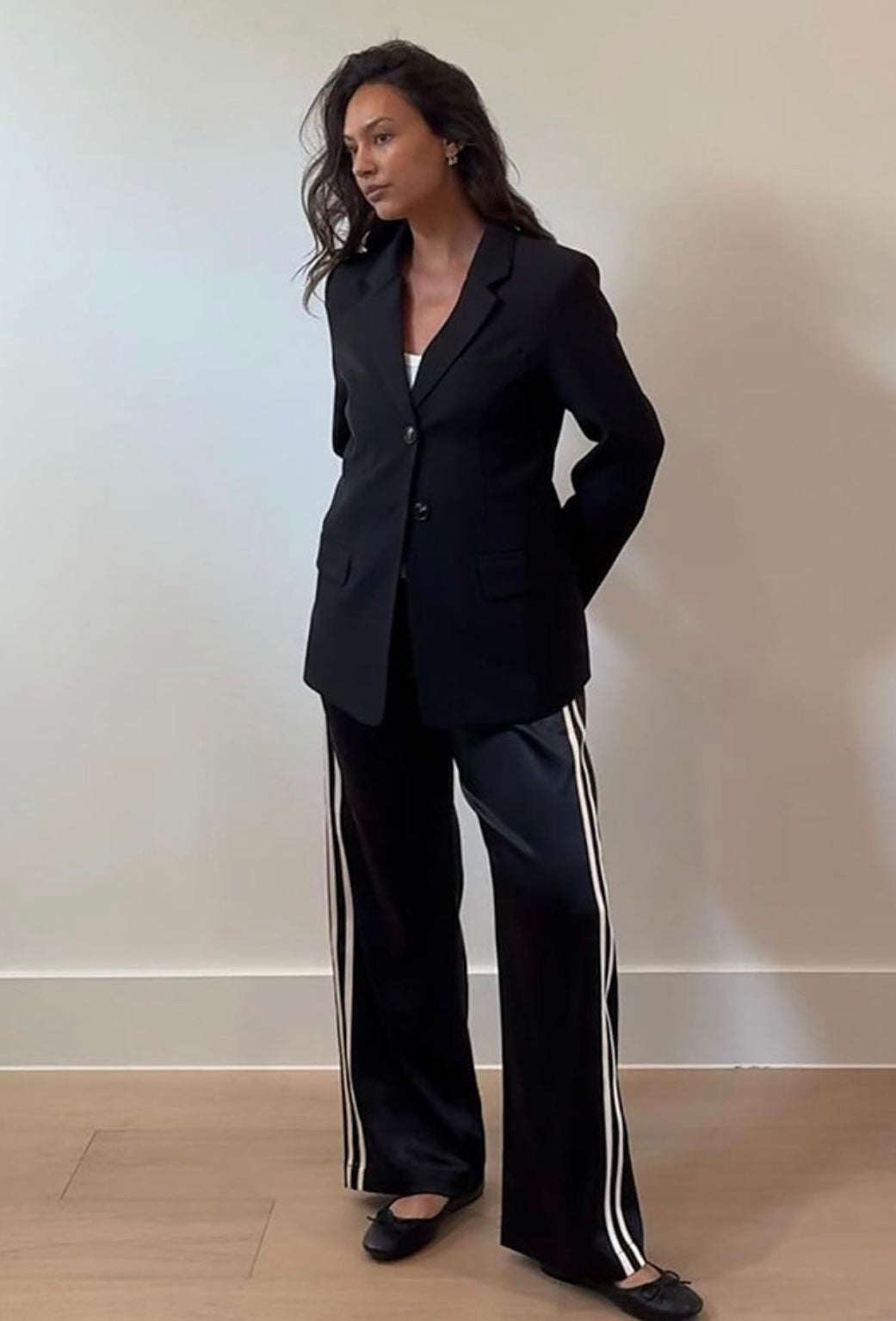 BLK SATIN TRACK PANTS