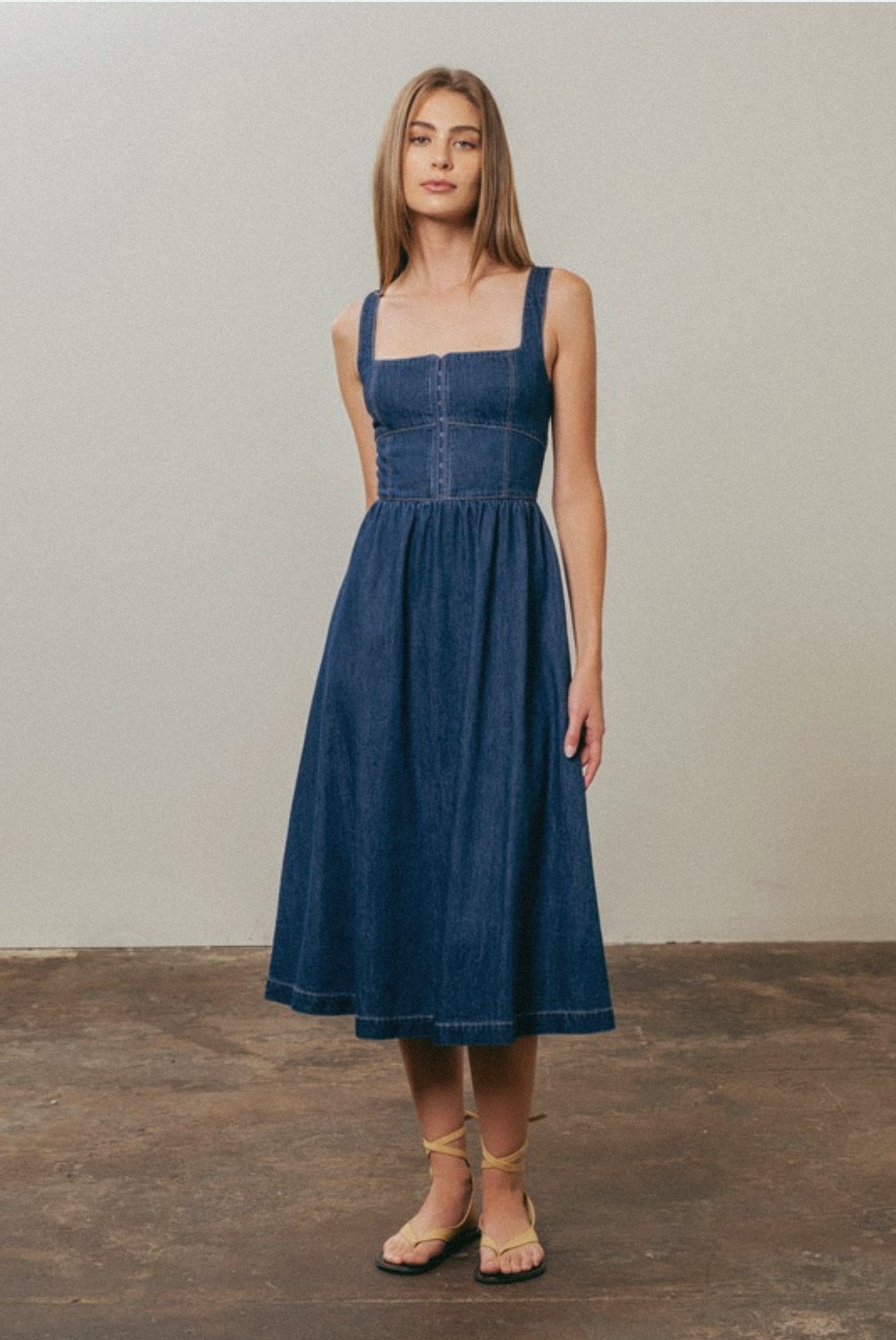 DENIM CORSET MIDI DRESS
