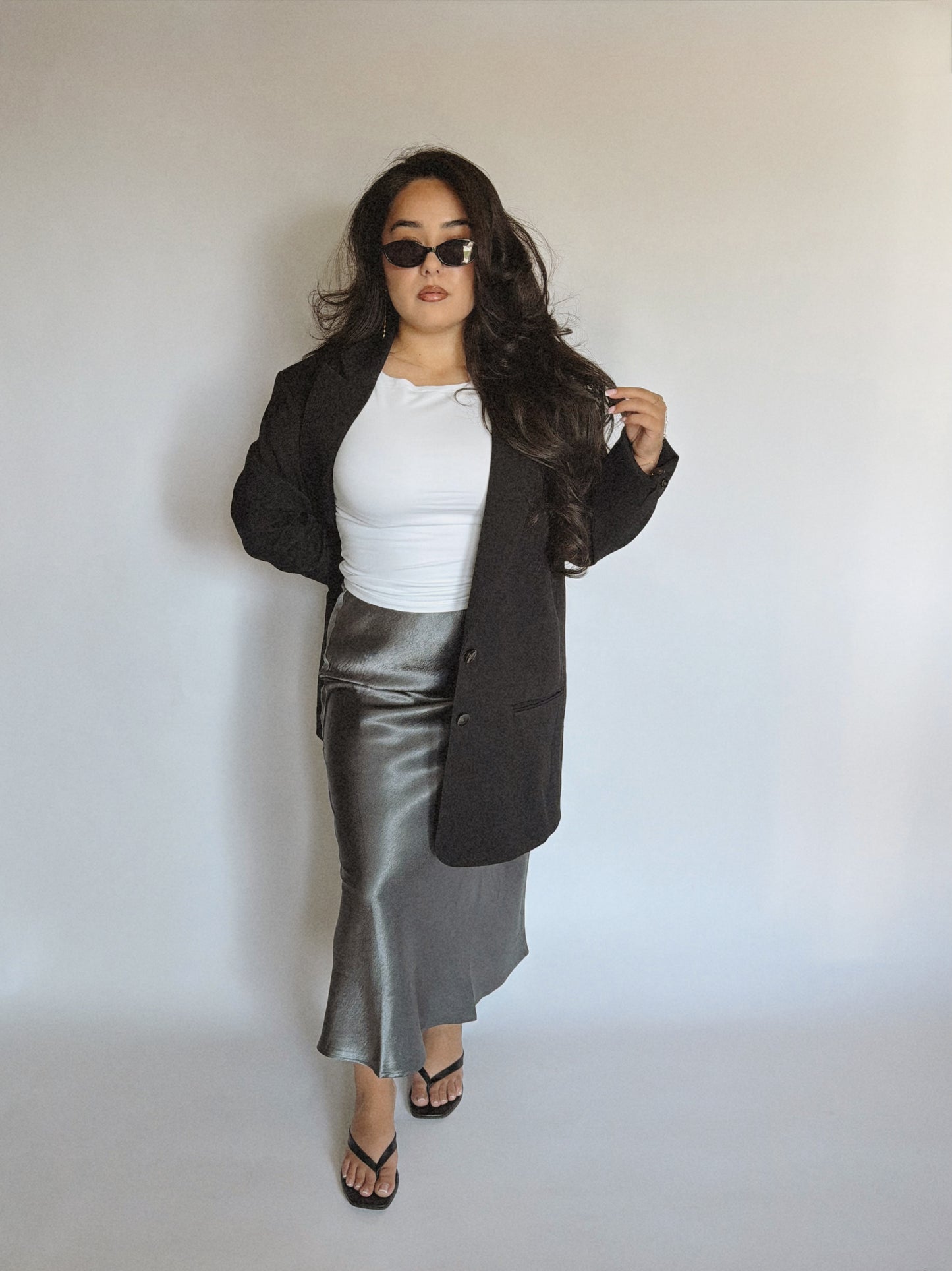 GREY SATIN SKIRT