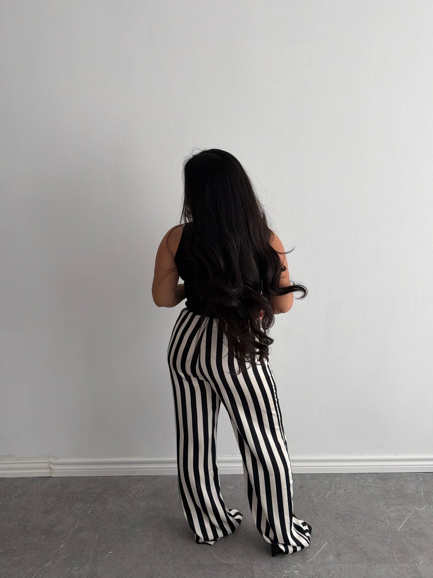 BLACK/WHITE STRIPE SATIN PANTS
