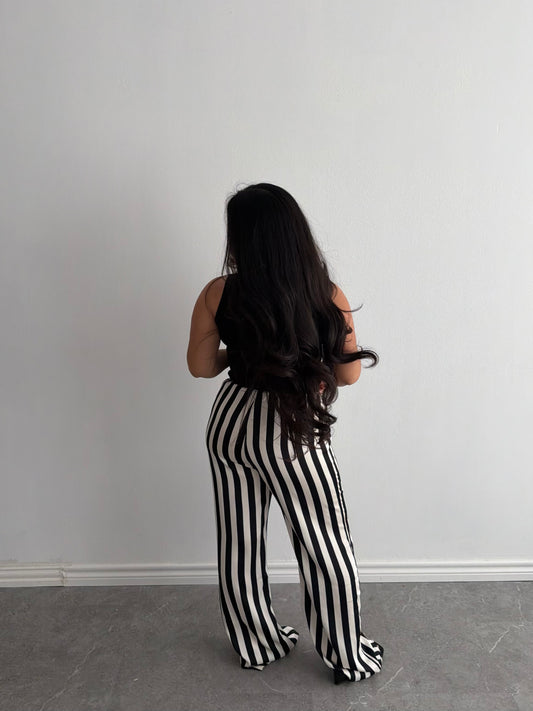 BLACK/WHITE STRIPE SATIN PANTS