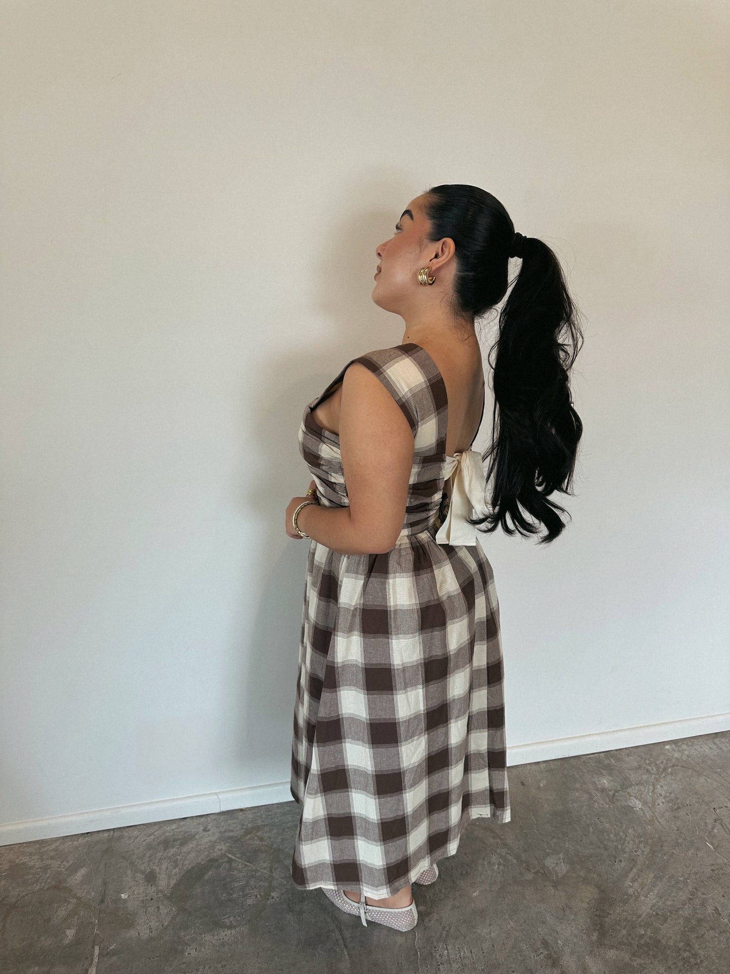 BROWN CHECKERED DRESS