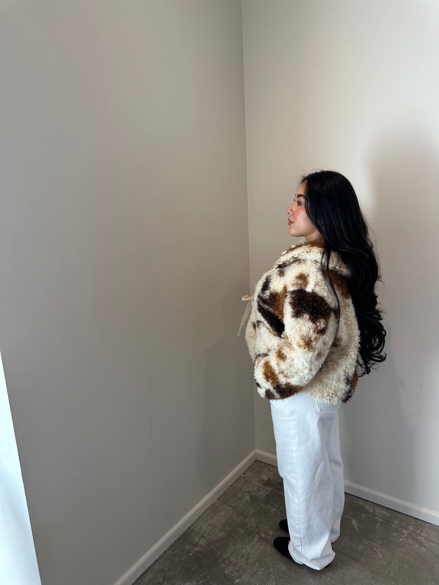 COW PRINT SHERPA JACKET