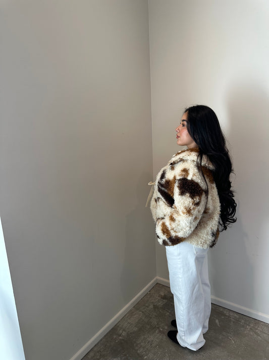 COW PRINT SHERPA JACKET