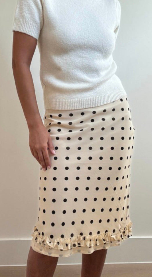 CREAM POLKA DOT RUFFLE HEM SKIRT