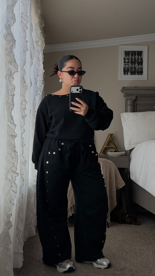 BLACK STUDDED BARREL SWEAT SET