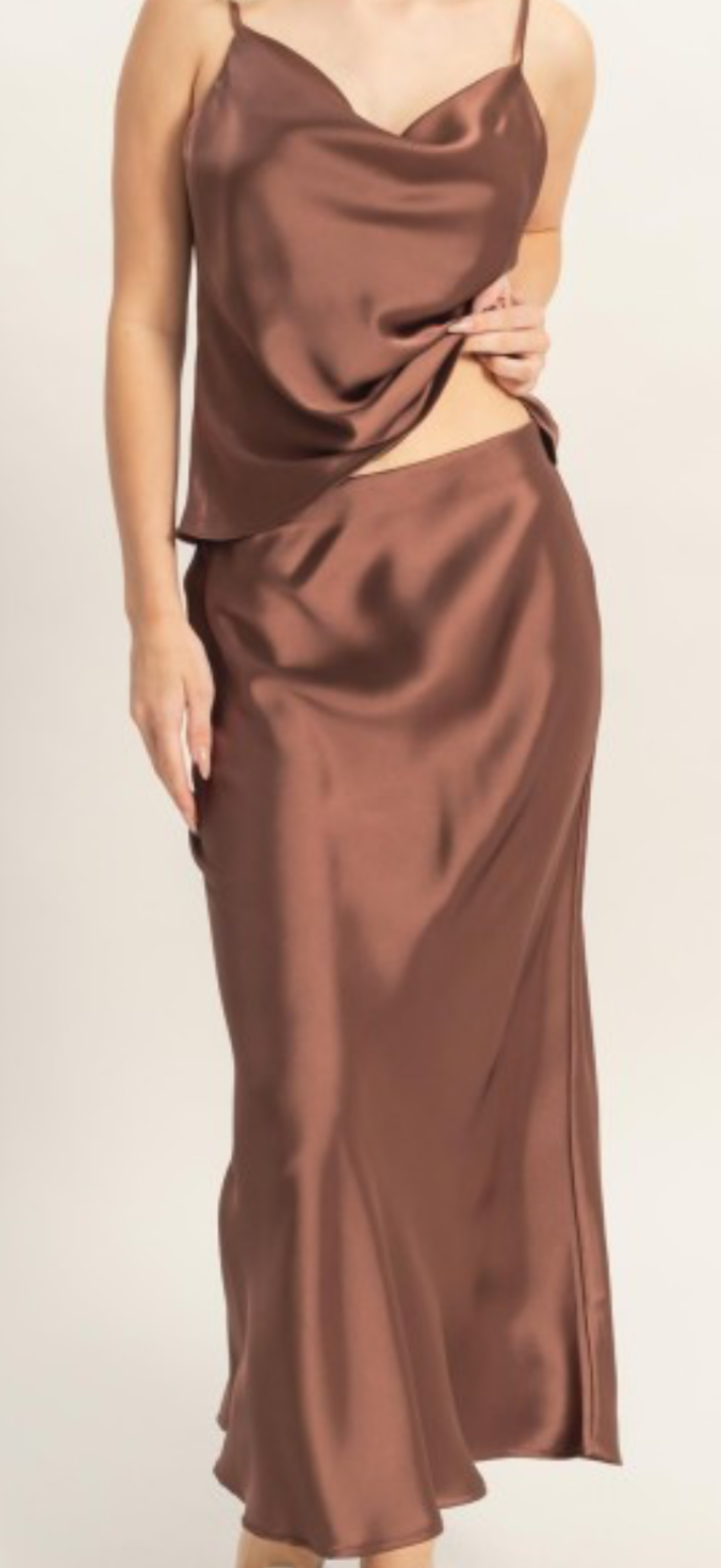 CHOCOLATE SATIN SKIRT
