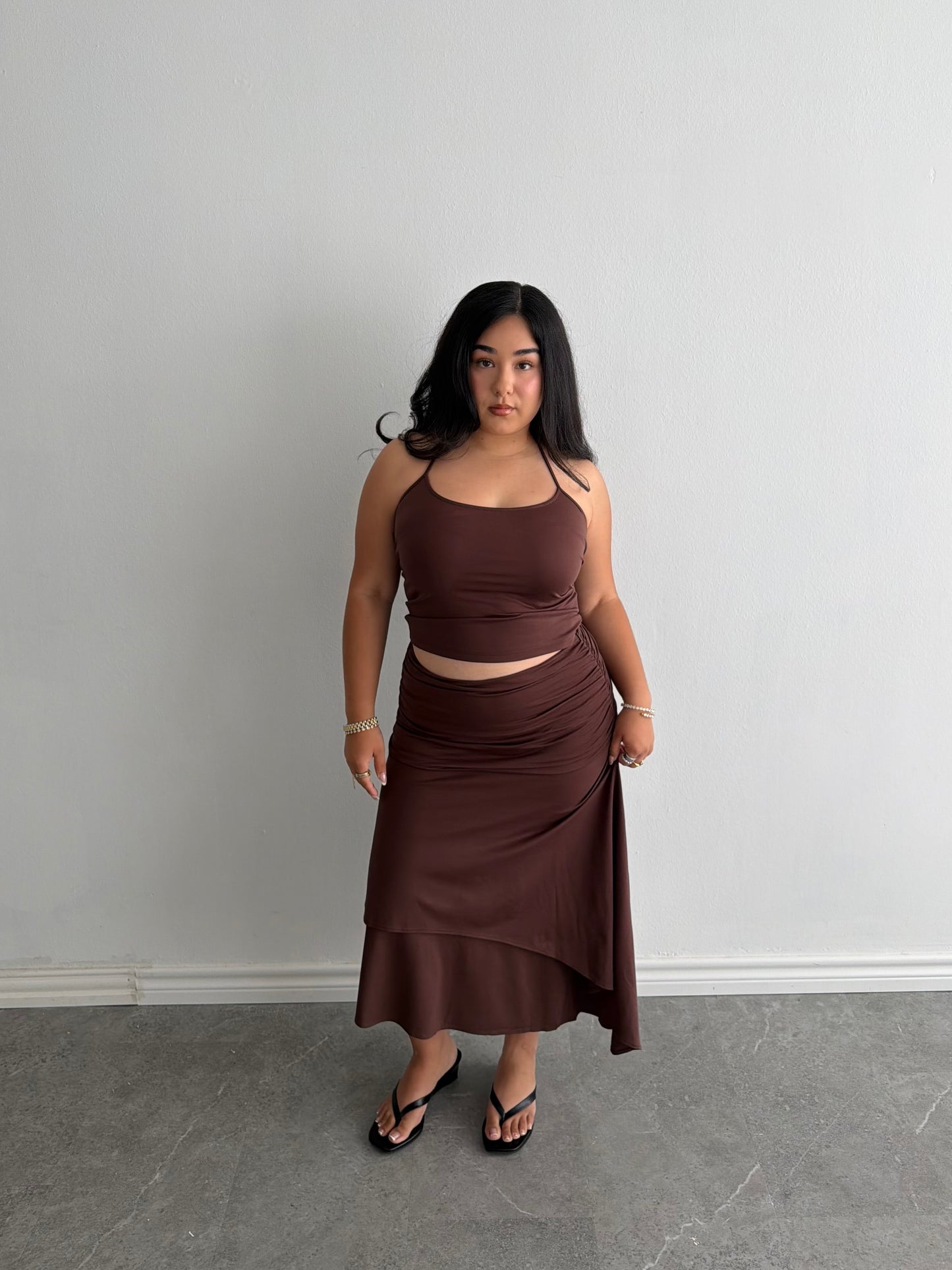 CHOCOLATE BROWN TOP  & SKIRT SET