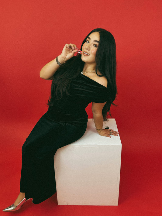 BLACK VELVET TOP/SKIRT SET