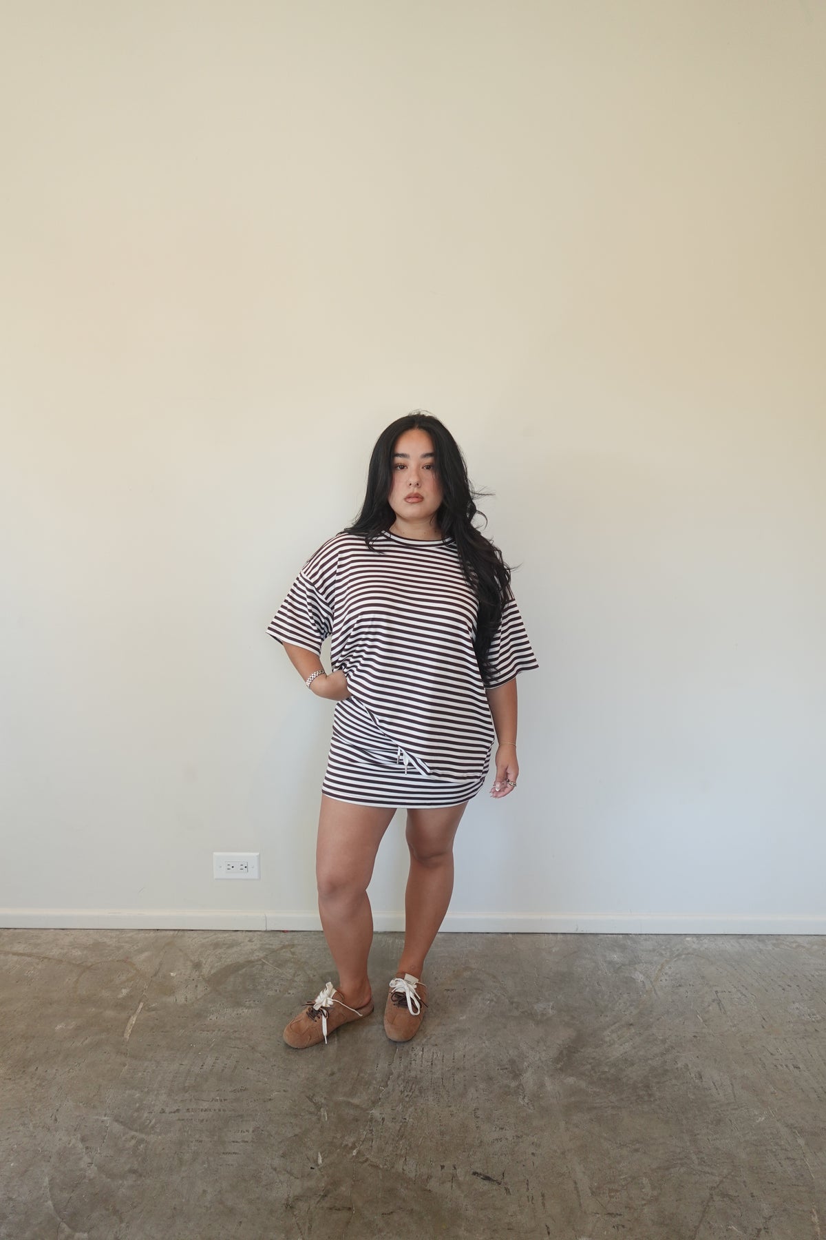 BROWN/WHITE STRIPE SKORT SET