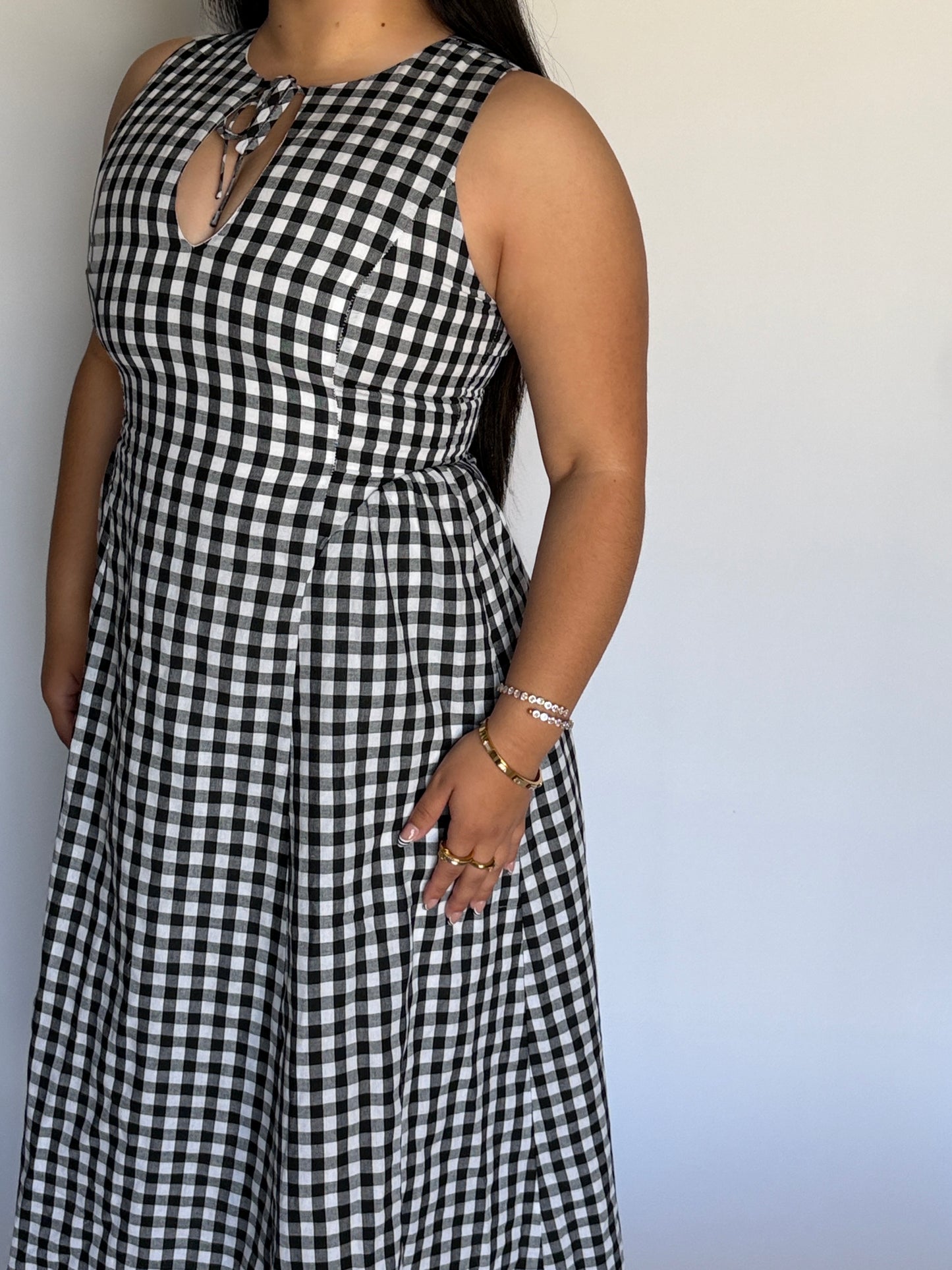 BLACK/WHITE GINGHAM MAXI DRESS