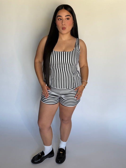 STRIPED SMOCKED PEPLUM TOP