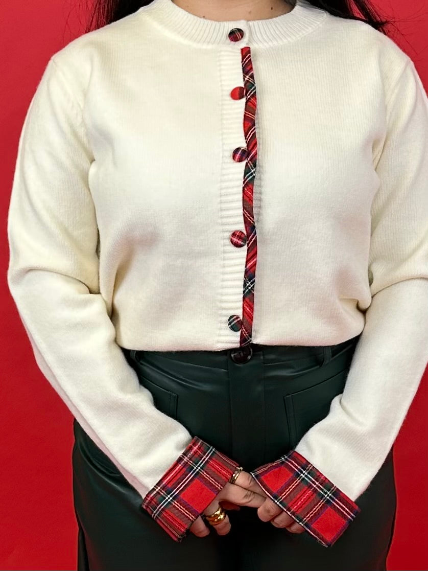 CREAM PLAID CARDIGAN