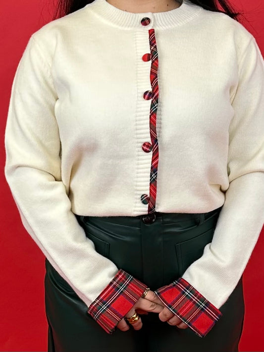 CREAM PLAID CARDIGAN