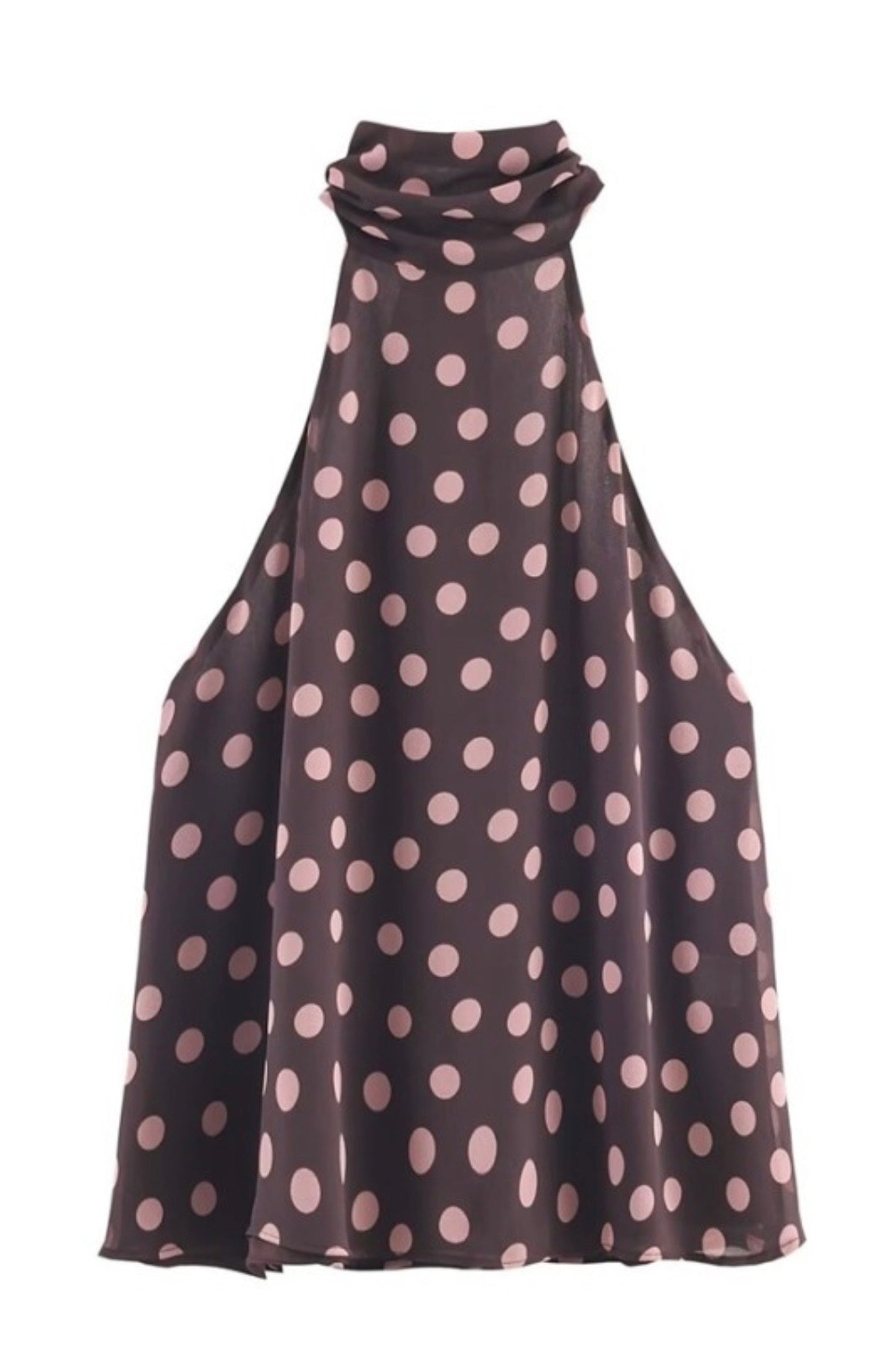 BROWN/PINK POLKA DOT HALTER TOP