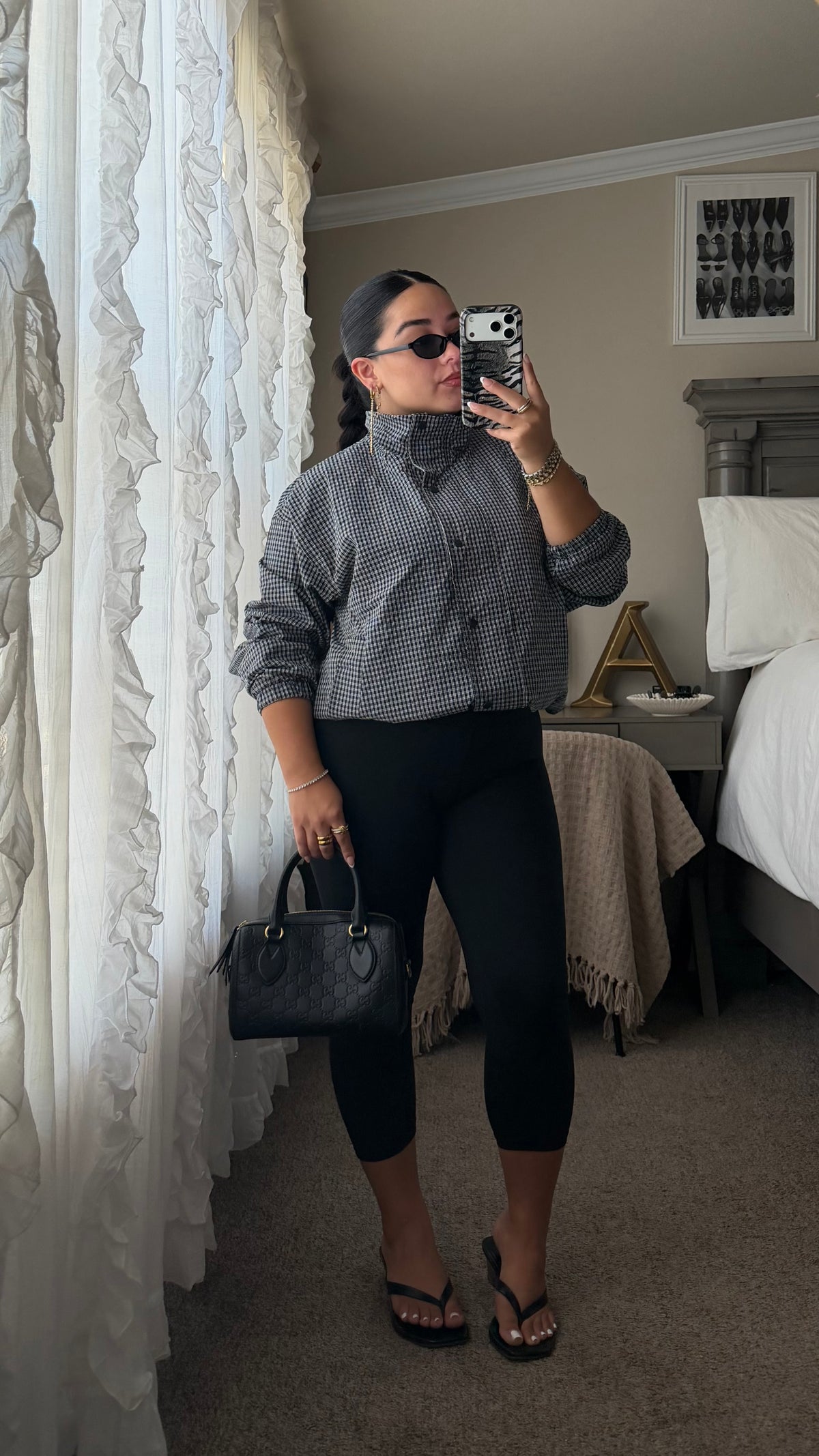 BLACK/WHITE PLAID BOMBER JACKET