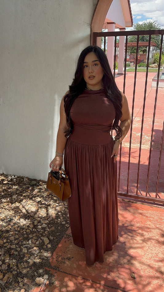 LENI MAXI DRESS CHOC BROWN