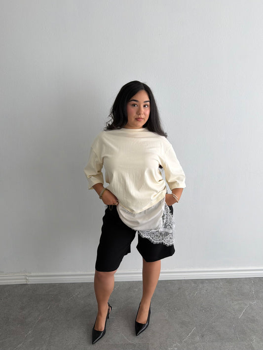 OFF WHITE LACE TRIM T-SHIRT