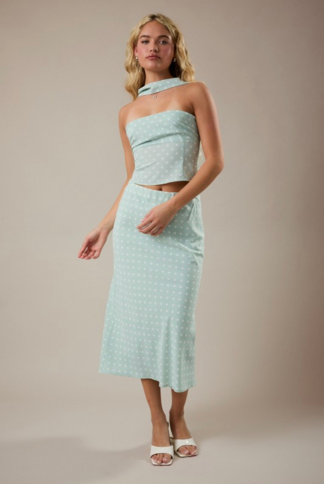 MINT POLKA DOT TOP & SKIRT SET