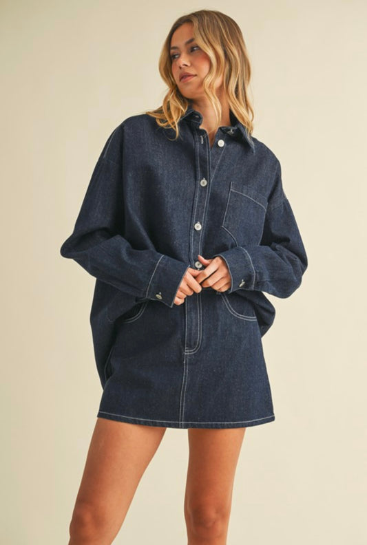 DENIM OVERSIZED TOP AND MINI SKIRT