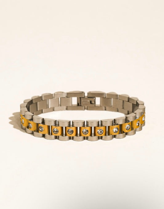 TWO TONED RHINESTONE BRACELET
