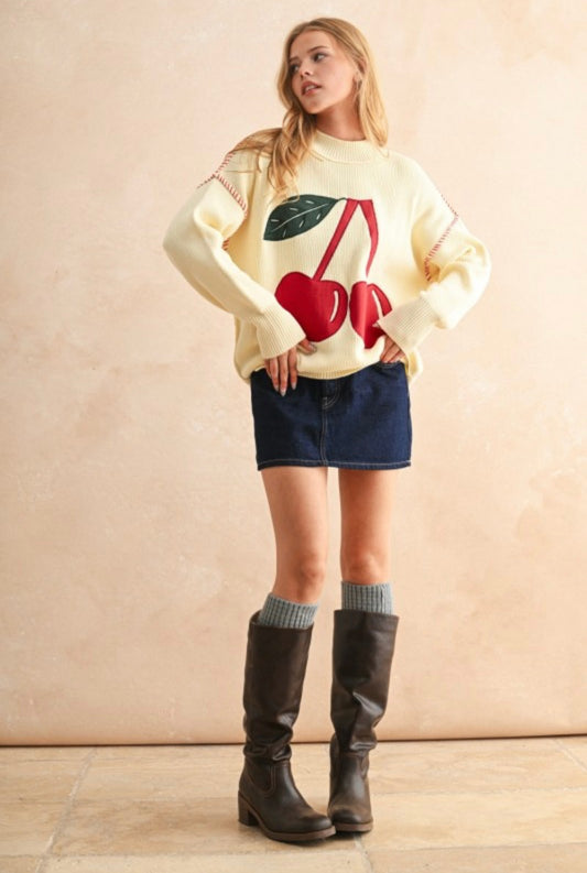 CREAM CHERRY SWEATER