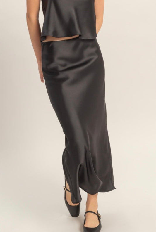 BLACK SATIN SKIRT