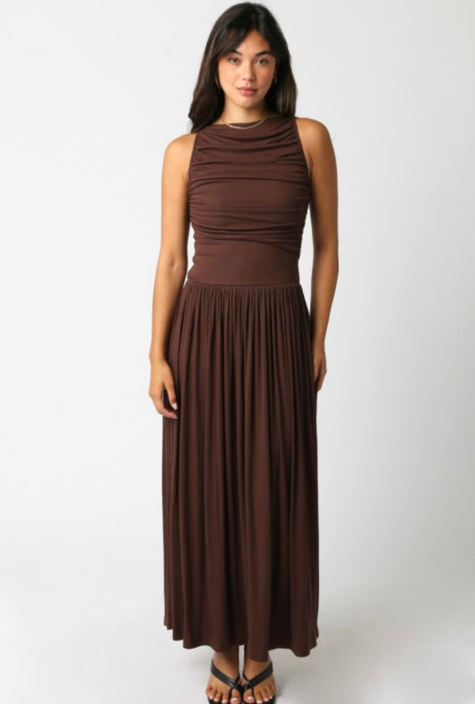LENI MAXI DRESS CHOC BROWN
