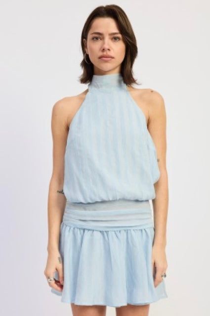 BABY BLUE HALTER MINI DRESS