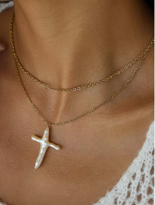 PEARL CROSS NECKLACE