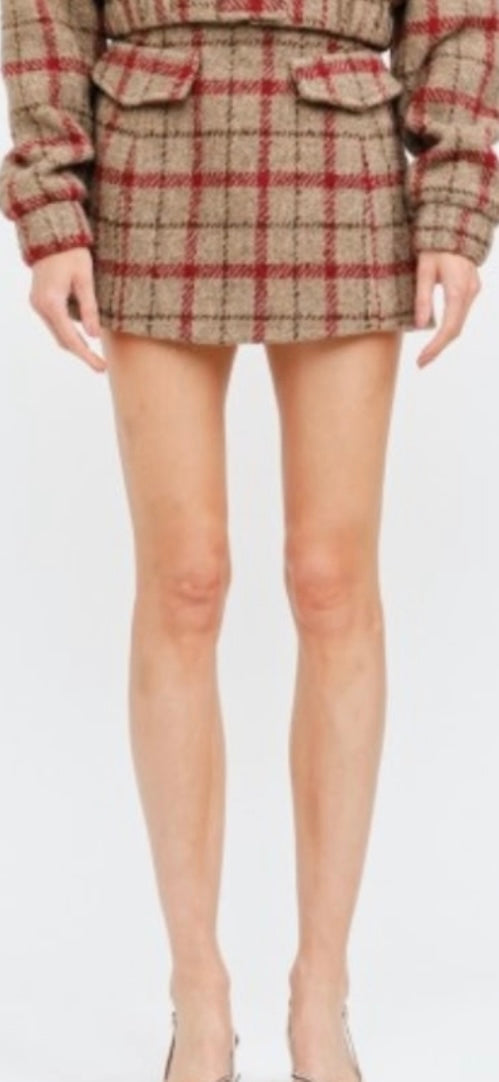 TAUPE/RED SKIRT