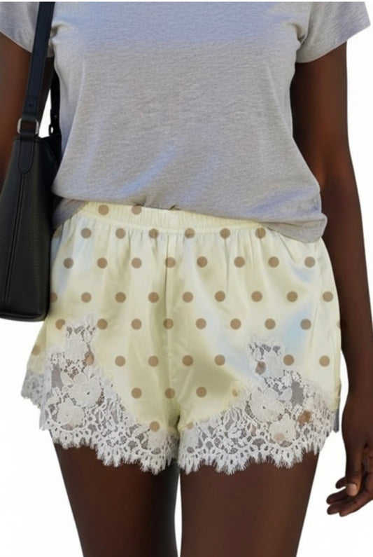 YELLOW POLKA DOT LACE SHORTS