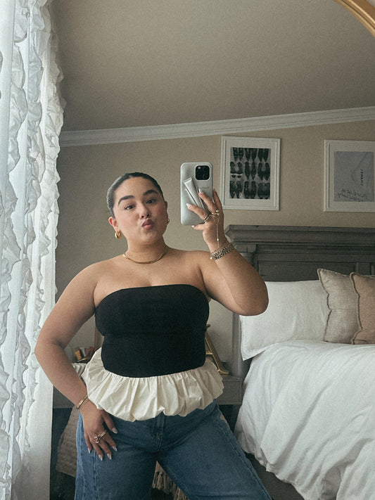 RUFFLE HEM DETAIL STRAPELESS TOP