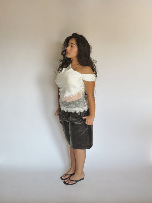 IVORY ONE SHOULDER LACE TOP