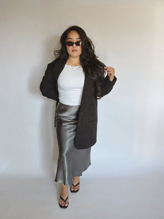 GREY SATIN SKIRT