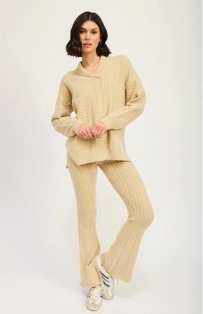 TAN CABLE KNIT SET