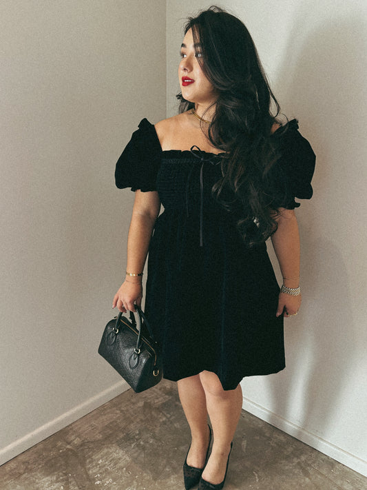 BLACK VELVET BABY DOLL DRESS